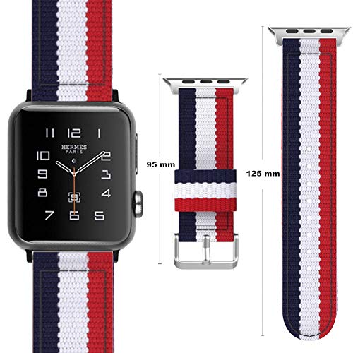 ESTUYOYA - Pulsera de Nailon Compatible con Apple Watch Series 7/6 / 5/4 / 3/2 / 1 / SE Colores Bandera de Francia Ajustable Estilo Deportiva Casual Elegante