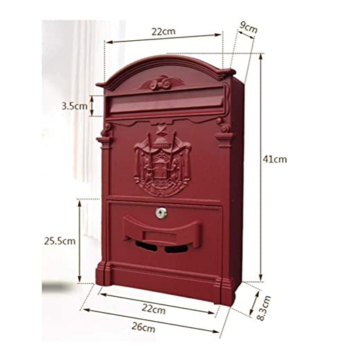 European Classical Villa Mailbox Pastoral Retro Wall Letter Box Waterproof Outdoor Post Mailbox with Lock (Color : White) Colour Name:Khaki (Color : White) (Purple)