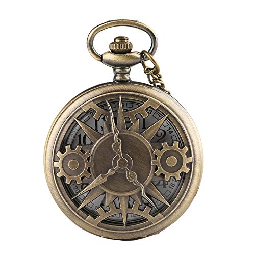 Exquisito Half Hunter Gear Wheel Design Hombres Mujeres Fob Reloj de Bolsillo de Cuarzo Reloj Vintage Chian Los Mejores Regalos para niños Bronce