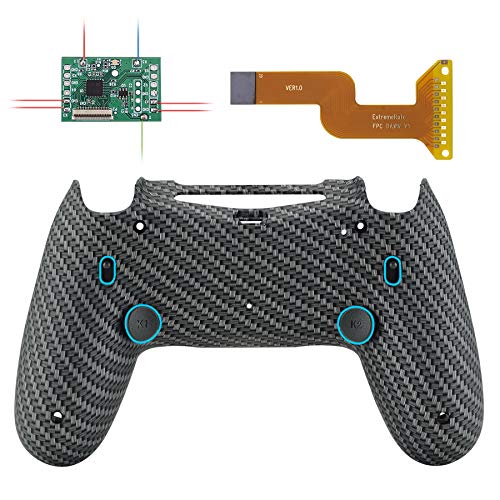 eXtremeRate Dawn 2.0 FlashShot con Remap Kit para PS4 Control CUH-ZCT2,Board de Actuelización&Carcasa Trasera&2 Botones Traseros&2 Gatillos Bloqueos para PS4 Mando JDM 040/050/055(Fibra de Carbono)