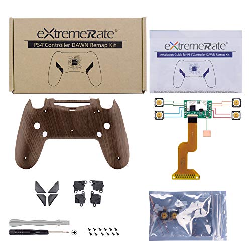 eXtremeRate Dawn Programable Remap Kit Botón de Reasignación para Playstaion 4 con Board de Actuelización&Carcasa Trasera Diseñada&4 Botones Traseros para PS4 Mando JDM 040/050/055(Grano de Madera)