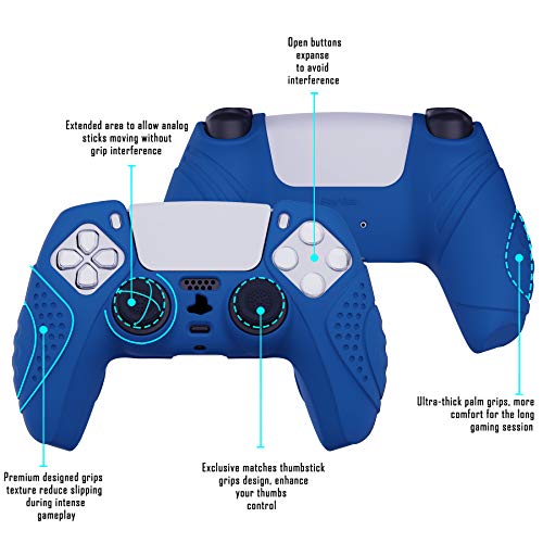 eXtremeRate PlayVital Funda de Silicona para PS5 Protector Suave Carcasa Ergonómica con 2 Tapas de Joysitcks para Playstation 5 Funda de Goma para PS5 Mando(Edición Guardian-Azul)