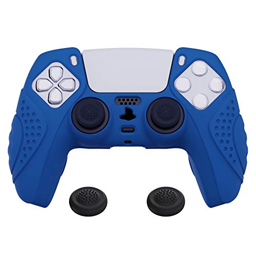 eXtremeRate PlayVital Funda de Silicona para PS5 Protector Suave Carcasa Ergonómica con 2 Tapas de Joysitcks para Playstation 5 Funda de Goma para PS5 Mando(Edición Guardian-Azul)