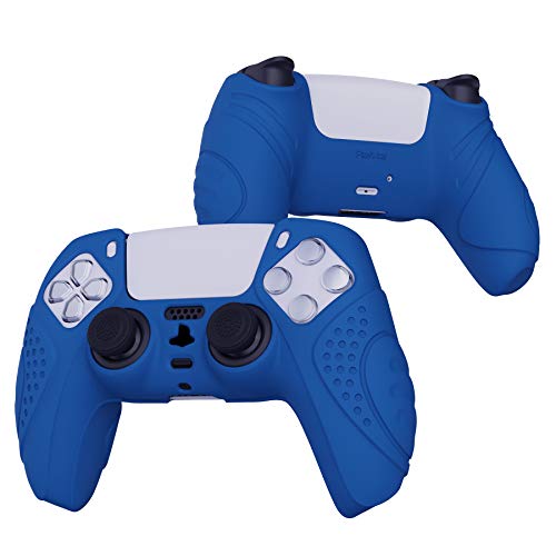 eXtremeRate PlayVital Funda de Silicona para PS5 Protector Suave Carcasa Ergonómica con 2 Tapas de Joysitcks para Playstation 5 Funda de Goma para PS5 Mando(Edición Guardian-Azul)