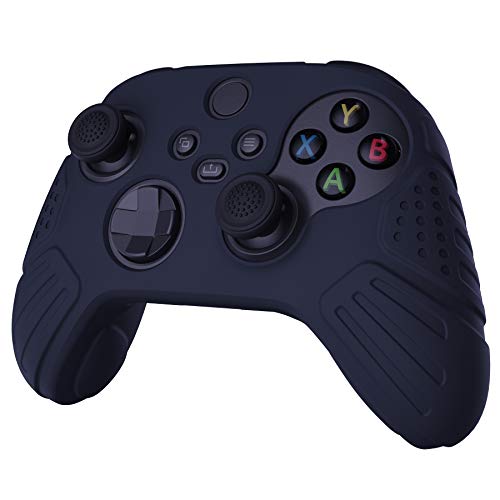 eXtremeRate PlayVital Funda de Silicona para Xbox Series X S Protector Suave Carcasa Antideslizante con 2 Tapas de Joysitcks Funda de Goma para Mando Xbox Series S X(Edición Guardian-Oscuro Negro)