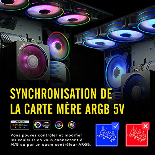 EZDIY-FAB Moonlight - Ventilador de caja RGB de 120 mm con hub ventilador y mando a distancia, placa base Aura Sync, control de velocidad, ventilador corredizo para caja PC-6