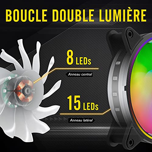 EZDIY-FAB Moonlight - Ventilador de caja RGB de 120 mm con hub ventilador y mando a distancia, placa base Aura Sync, control de velocidad, ventilador corredizo para caja PC-6