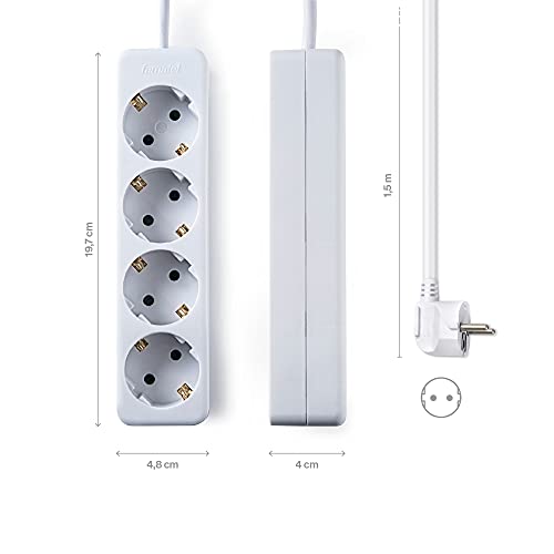 Famatel 9/504 Regleta 4 1,5 Metros | hasta 3680W | Protección Infantil | Orientación Tomas a 45º | Evita consumos Fantasma | Blanco