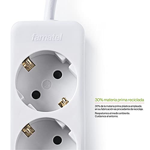 Famatel 9/504 Regleta 4 1,5 Metros | hasta 3680W | Protección Infantil | Orientación Tomas a 45º | Evita consumos Fantasma | Blanco
