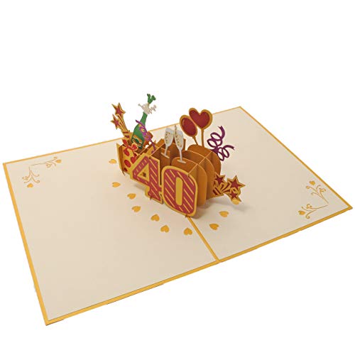 Favour Pop Up Tarjeta de felicitación para 40 cumpleaños - (oro, 13 x 18 cm)
