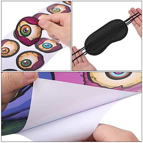 Fija Globo Ocular en Zombi Juego de Fiesta Halloween, Póster Juego de Zombies con 24 Pegatinas de Globos Oculares de Zombies y 6 Máscaras de Ojos Negros