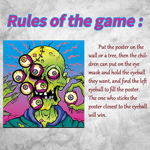 Fija Globo Ocular en Zombi Juego de Fiesta Halloween, Póster Juego de Zombies con 24 Pegatinas de Globos Oculares de Zombies y 6 Máscaras de Ojos Negros