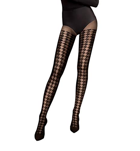 Fiore Impressa – Medias geométricas y llamativas con estampado, 20 den negro XL