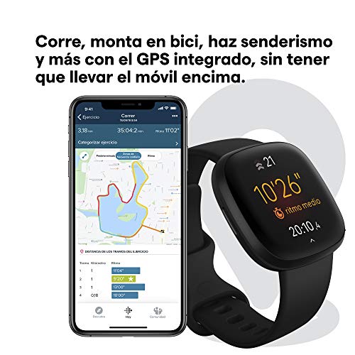 Fitbit Versa 3 - Smartwatch de salud y forma física con GPS integrado, análisis continuo de la frecuencia cardiaca, Alexa integrada y batería de +6 días, Negro
