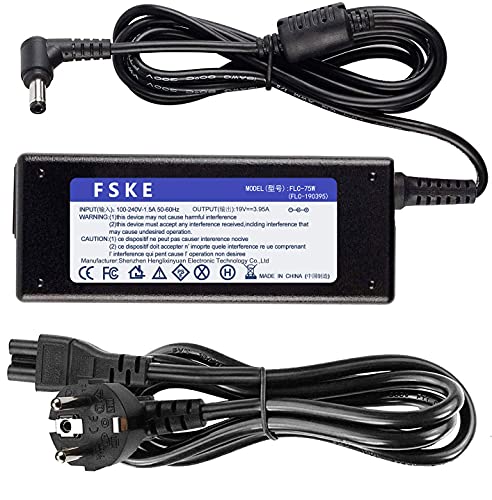 FSKE 75W 19V 3.95A Cargador para Toshiba Satellite C660 L850 L755 C855 AC Adapter, Fits PA3715E-1AC3 PA3714U-1ACA PA3743U-1ACA ADP-90CD DB PA3468E-1AC3 Notebook EUR Power Supply, 5.5 * 2.5mm