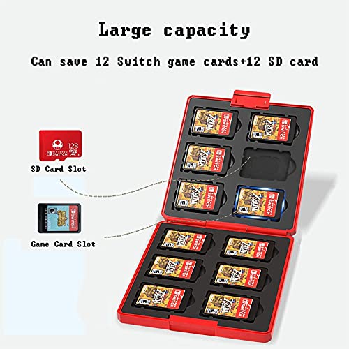 Funda de Juego-Compatible para Nintendo Switch Compatible con 12 Ranuras para Almacenamiento de Tarjetas de Juego y 12 Ranuras para Tarjetas SD, Estuche para Switch Lite NS NX (Mario/Red)