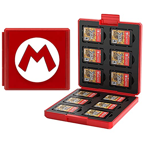 Funda de Juego-Compatible para Nintendo Switch Compatible con 12 Ranuras para Almacenamiento de Tarjetas de Juego y 12 Ranuras para Tarjetas SD, Estuche para Switch Lite NS NX (Mario/Red)