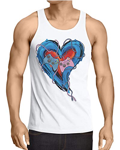 Gamer Love Camiseta para Hombre T-Shirt Videojuego Pareja Amor, Talla:M, Color:Blanco