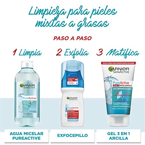 Garnier Skin Active Pure Active 3 en 1 Limpiador, Exfoliante y Mascarilla - 150 ml