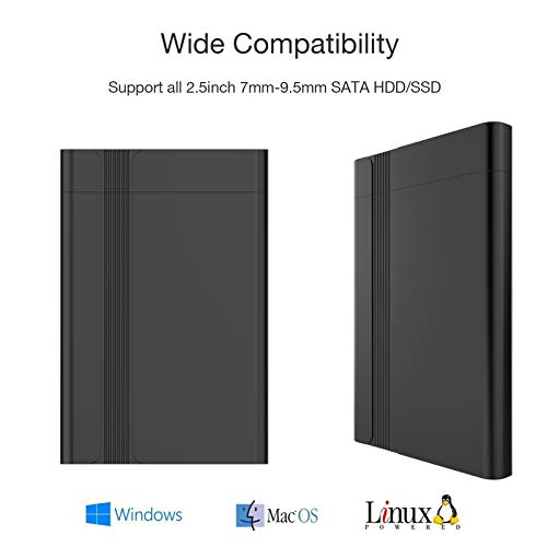 GeekerChip Carcasa USB 3.0 para Discos Duros HDD SSD de 2.5",Externo HDD de 2.5'' Carcasa para HDD y SSD de 7-9.5 mm 2.5'', Optimizado para SSD, No Requiere Herramientas, Color Negro