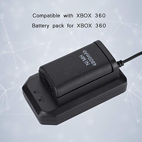 Genericer Batería del Controlador Xbox 360, Paquete de batería Recargable Paquete de batería de Repuesto de 4800 mAh y Kit de Carga con Cable USB para Control Remoto Xbox 360 Negro
