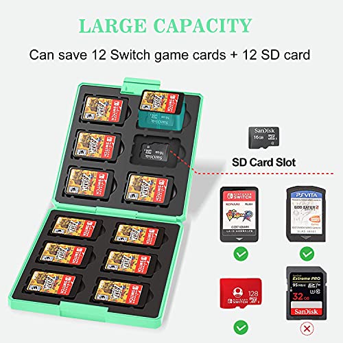 Genrics Funda de Juegos Compatible con Nintendo Switch con 12 Ranuras para Almacenamiento de Tarjetas de Juego y 12 Ranuras para Tarjetas SD, Estuche para Nintendo Switch Lite NS (Hoja Verde)