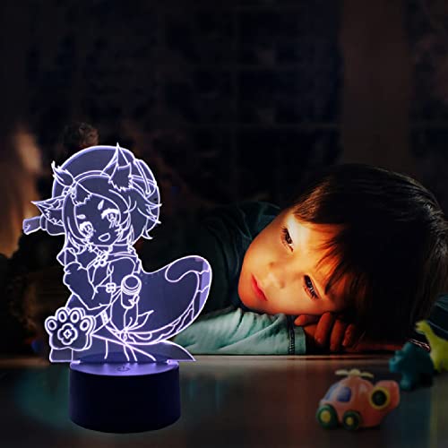 Genshin Impact Diona 3D ilusión lámpara de noche Playstation regalos para niños regalo de cumpleaños de Navidad, ventilador de juegos