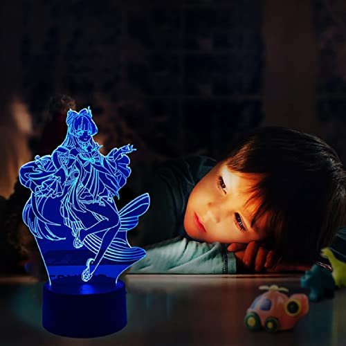 Genshin Impact Sangonomiya Kokomi 3D lámpara de ilusión óptica Playstation regalos cargador USB, juguetes bonitos regalos ideas cumpleaños vacaciones Navidad para bebé