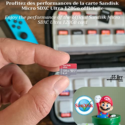 GG Acc by GoGik - Tarjeta Sandisk Ultra 128GB Micro SDXC con estuche para 80 cartuchos de Nintendo Switch/OLED/Lite, PS Vita, tarjeta SD, protección óptima para sus juegos y tarjetas SD