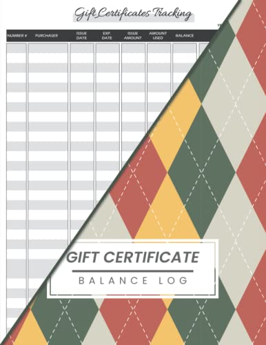 Gift Certificate Balance Log: Gift Cards Logbook Organizer | Record Gift Certificates Details For Small Business | Large 8.5x11 Inch. 100 Pages