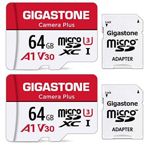 Gigastone 64GB Tarjeta de Memoria Micro SD, Paquete de 2, Camera Plus, Compatible con Nintendo Switch, 95 MB/s de Alta Velocidad, Grabación de Video 4K, Micro SDXC UHS-I A1 Class 10