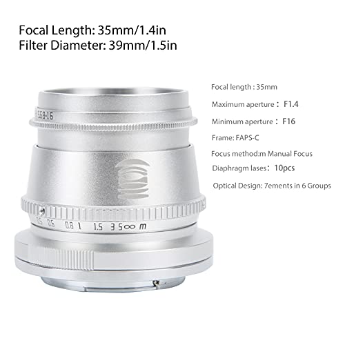 Goshyda Lente de cámara, Lente APS-C de 35 mm F1.4 con Montura FX, Proceso CNC, Efecto Visual Gran Angular de 45 °, para Fujifilm X-T4 / X-T3 / X-T30 / X-S10 / X-PRO2 / X‑ PRO3