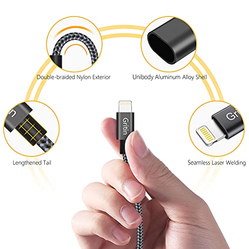 Gritin Cable Lightning Cargador iPhone, 2M [Apple MFi Certificado] Carga Rápida Nylon Trenzado Primera Calidad para iPhone 11 Pro/XR/XS MAX/XS/X/8/7/6S Plus/5S/5C/5/iPad Pro/iPad