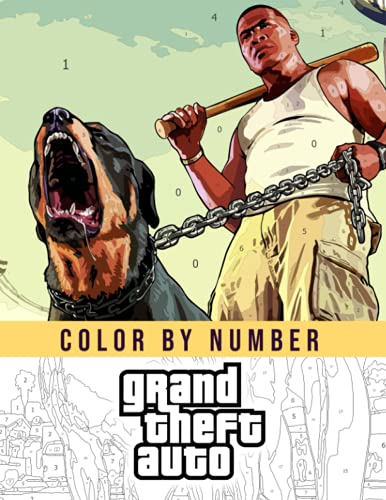 GTA Color By Number: Grand Theft Auto Adventure Video Game Illustration Color By Number For Fans Adults Stress Relief Gift, 8.5"x11" With Color Chart in Back Side, Easy to Color