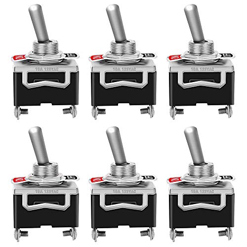 GTIWUNG 6 Pcs Interruptor Conmutador, Conmutador de Palanca SPST AC125V 10A/AC250V 6A, Coche Interruptor Palanca ON/OFF 2 Posiciones 2 Pin, Rocker Toggle Switch con terminal electrico redondo