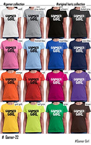Hariz - Camiseta de manga corta para mujer, cuello redondo, diseño de chica, gaming, pixelo, cumpleaños Plus tarjetas de regalo Negro L