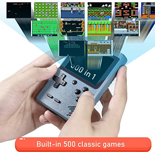 Hbaid Consola de juegos portátil, consola retro del juego con 500 juegos clásicos, consola de juegos LCD de 3,0, soporta el modo de dos jugadores, batería recargable de 1020 mAh (Foschia azul)