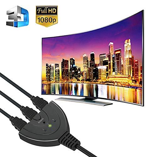 HDMI Switch, GANA 3 Entradas 1 Salida Switch HDMI Splitter Soportes Full HD 1080p 3D Duplicador HDMI Ladrón para HDTV/Xbox/PS3/PS4/Apple TV/Fire Stick/BLU-Ray DVD-Player(Selectores de Audio y Vídeo)