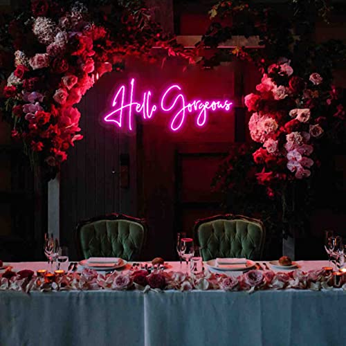 Hello Gorgeous señales de neón, signos de colgante regulable personalizados for el hogar, regalo de la niña de la fiesta de la fiesta de bodas de cumpleaños ( Color : Green , Size : Width 65CM )