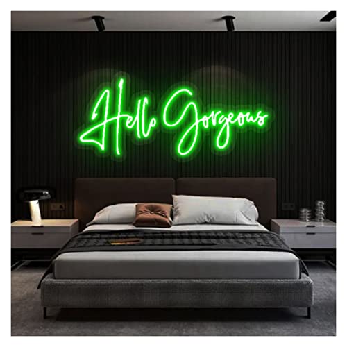 Hello Gorgeous señales de neón, signos de colgante regulable personalizados for el hogar, regalo de la niña de la fiesta de la fiesta de bodas de cumpleaños ( Color : Green , Size : Width 65CM )