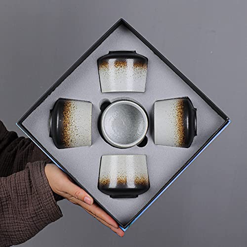 HENGRUI Juego de Tazas de té de gres Taza de café Juego de té de Kung Fu de cerámica Retro Taza Principal Taza Taza de Agua Caja de Regalo
