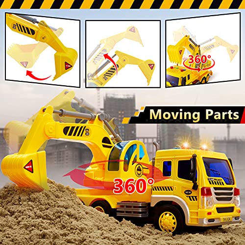 HERSITY Camiones Excavadora Juguete Grandes, Coche de Fricción Vehiculos de Construccion Juguete Playa con Luces y Sonidos Regalos para Niños 3 4 5 6 Años