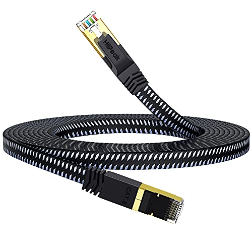 HiiPeak Cable Ethernet Cat 8 Nailon Plano, Cable de Red Lan de Alta Velocidad 40 Gbit/s y 2000 Mhz con Conectores Rj45 Chapados en Oro, Cable de Internet 2 metros