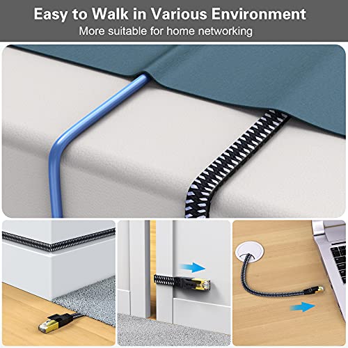 HiiPeak Cable Ethernet Cat 8 Nailon Plano, Cable de Red Lan de Alta Velocidad 40 Gbit/s y 2000 Mhz con Conectores Rj45 Chapados en Oro, Cable de Internet 2 metros