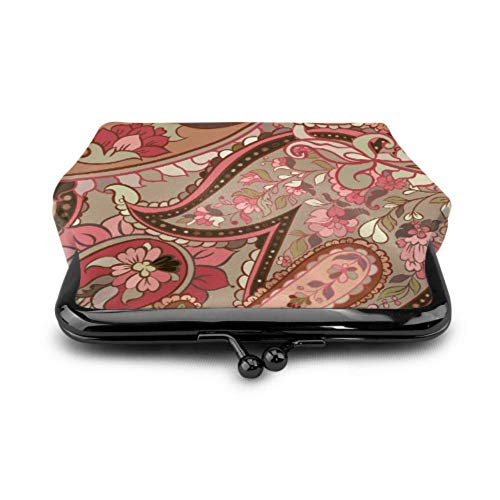 HJHJJ Monedero Decorativo Floral Boho Patrón sin costuras Vector Hebilla Cuero Monedero Monedero Llavero Monedero Beso-cerradura Cambiar Monedero Carteras