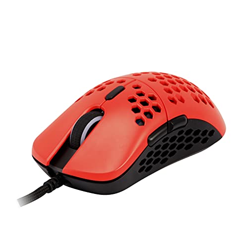 HK Gaming Mira M Ratón para Juegos con Cable Ambidiestro Honeycomb Ultralight RGB - 12000 cpp - 6 Botones - 63 g (Mira-M, Monza Red)