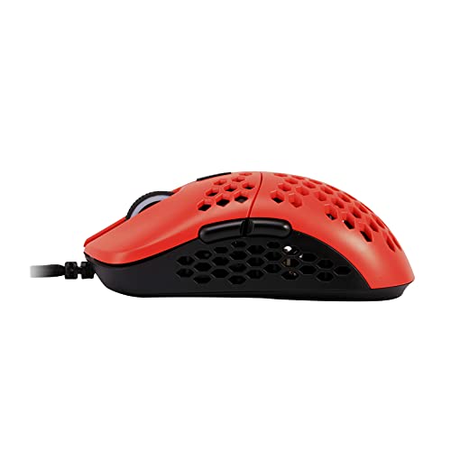HK Gaming Mira M Ratón para Juegos con Cable Ambidiestro Honeycomb Ultralight RGB - 12000 cpp - 6 Botones - 63 g (Mira-M, Monza Red)