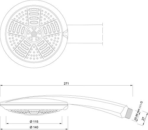 hoffmann Made in Germany Alcachofa de ducha Kiel con manguera. La ducha de 140 mm en cromo y tres tipos chorro, complementa perfectamente con manguera ducha de160cm de longitud para ducha o la bañera