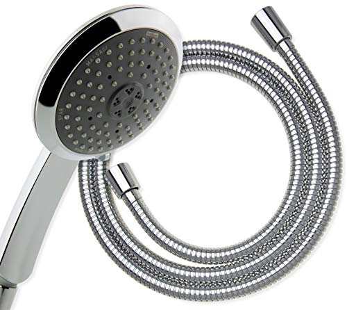 hoffmann Made in Germany Alcachofa de ducha Kiel con manguera. La ducha de 140 mm en cromo y tres tipos chorro, complementa perfectamente con manguera ducha de160cm de longitud para ducha o la bañera