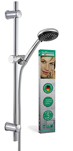 hoffmann Made in Germany Barra de ducha Essensa Plus con barra de 70 cm, ducha de mano de 90 mm, 3 tipos de chorro, manguera de 1,60 m y deslizador.